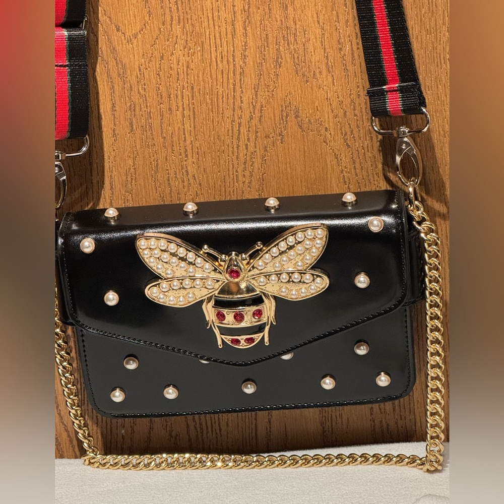 Elegant Black Bee Designer Bag with Gold Accents